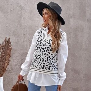 Black and White Leopard Print Sweater Vest